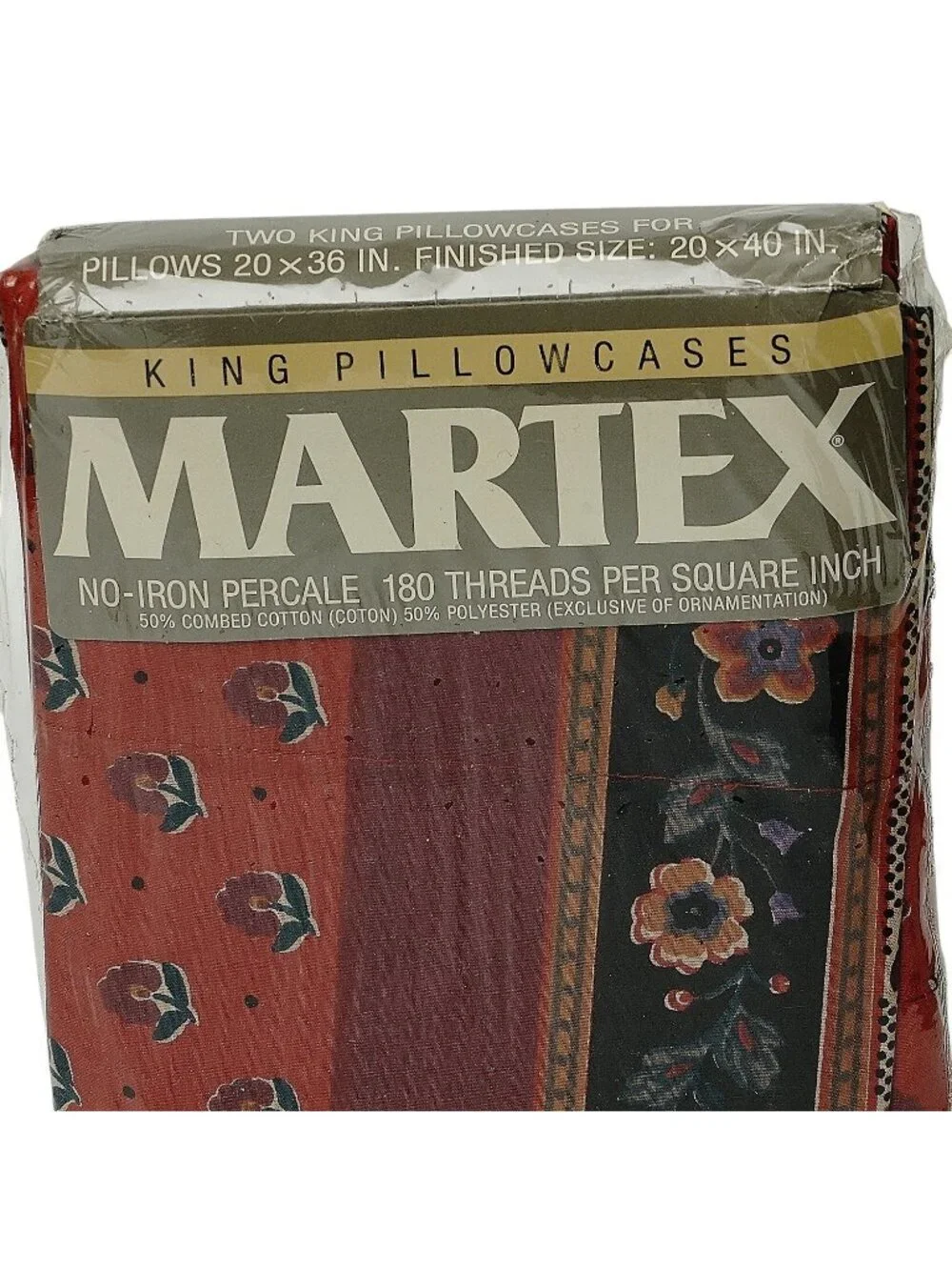 MARTEX King Pillowcases Pair Avignon French Country Red Floral Cotton Blend NWT